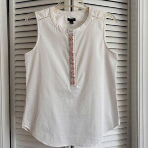 Ann Taylor White Sleeveless Cotton Top/Blouse/Shirt Orange/Red Beads Size Small